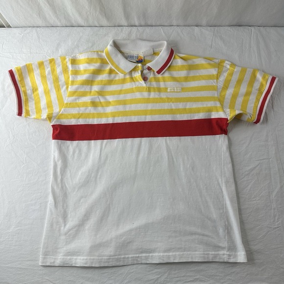 Vintage 70s 80s Hang Ten Striped Surf Polo retro Made In USA Yellow Red White